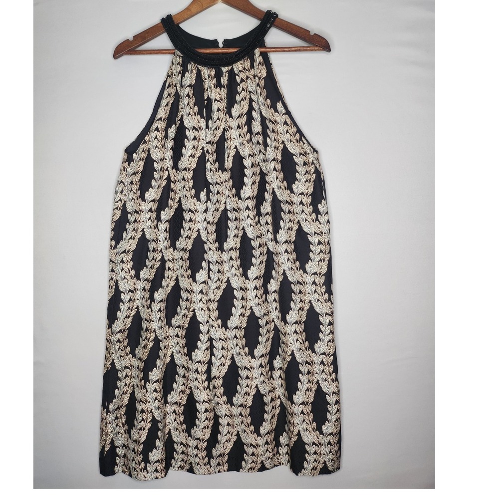 Maggy London‎ Silk Beaded Halter Neck Mini Dress Size 12 Black/Beige